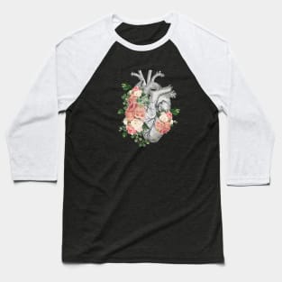 Human heart with pink and white roses, pink flowers Baseball T-Shirt